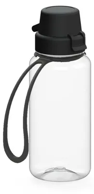 Obrázek produktu pro Dětská láhev na pití "School" 400 ml - robustní láhev z materiálu Tritan včetně popruhu - bez BPA, nepropouští, vhodná do myčky - průhledná/černá