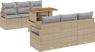 Imagen del producto de vidaXL Juego de sofás de jardín, 7 piezas, 6 plazas, color beige y gris claro