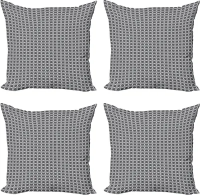 Produktbild von ABAKUHAUS Grau Kissenbezug Set (4 Stück), Retro Einfache Blumenmotive, Moderner Doppelseitiger Digitaldruck, 50 cm x 50 cm, Charcoal Grey Pale Grau