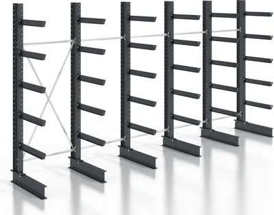 Produktbild von STIER Kragarmregal schraubbar einseitig 5 Felder mit 5 Ebenen 6400x2530x400mm