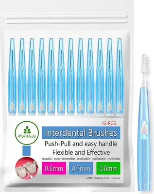 Produktbild von MoriVeda® NP-Vital Interdentalbürsten I 0.7mm blau I Zahnzwischenraumbürsten mit Dental Labore entwickelt I Push-Pull Funktion I 12 Stück