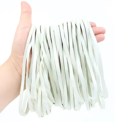 Zdjęcie produktu dla 50 dużych gumek receptówek, 200 x 5 mm, białe, wielokrotnego użytku, idealne do domu i biura