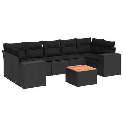 Produktbild von vidaXL 8-tlg. Garten-Sofagarnitur mit Kissen Schwarz Poly Rattan