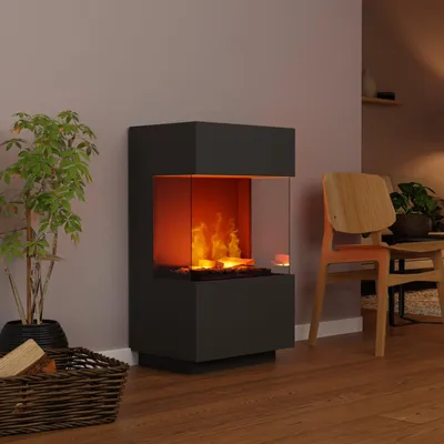 Produktbild von GLOW FIRE Elektrokamin 'OGF 1 Mini'| Wasserdampf Kamin mit OMC 400 ohne Holz in Beton als Raumteiler | HxBxT: 55x96x40 cm