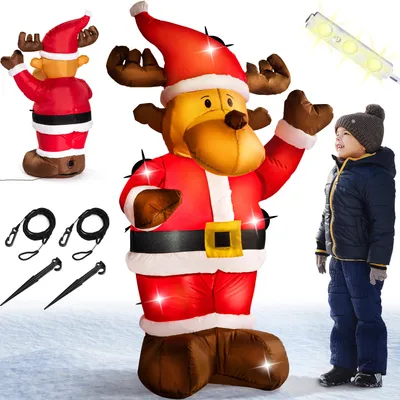Image de MONZANA® Renne de noël gonflable 135 cm éclairage LED matériel de fixation IP44 décoration Noël extérieur personnage figurine Noël autogonflant