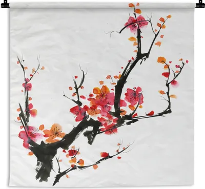 Produktbild von MuchoWow® Wandteppich Wandbehang Aquarellmalerei Japanische Kirschblüte 90x120 cm Tapisserie Dekoration Wandtuch - Wanddeko