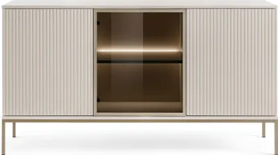 Obrázek produktu pro Moderní široká komoda s dvířky a žebrovaným čelem 154×83×39 cm, kašmír / zlatá