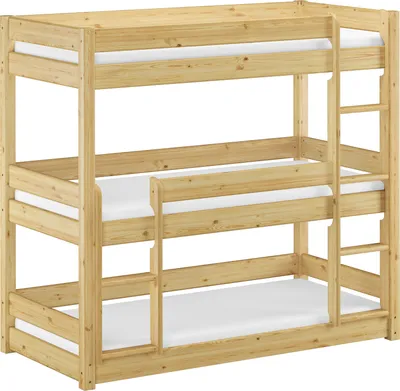 Produktbild von Dreier-Etagenbett für Erwachsene Stockbett für drei Personen 90x200 Kiefer Massivholz V-60.03-09Rollrost und Matratze inkl.