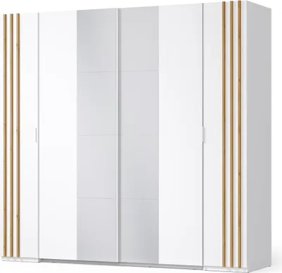 Productafbeelding van Kast FLORENCE – Wit en eiken – 2 schuifdeuren + 2 draaideuren – L218 cm – 10 planken