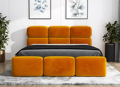 Produktbild von Polsterbett MIAMI 180x200 mit Matratze und Bettkasten. Farbe: Gelb.
