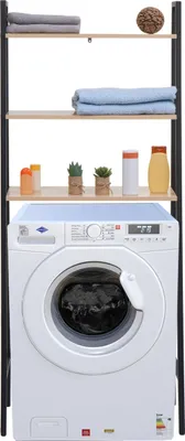 Produktbild von Standregal HWC-K82, Badregal Waschmaschinen-Regal Leiterregal, Industrial Metall Holz 155x64x25cm natur