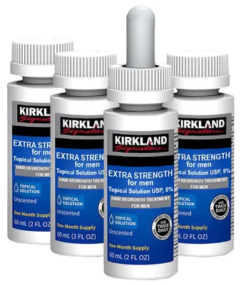 Produktbild von 4 Monate Lösung, Kirkland, Minoxidil, 5%, Haarausfall Behandlung, inklusive Pipette, 4x 60ml