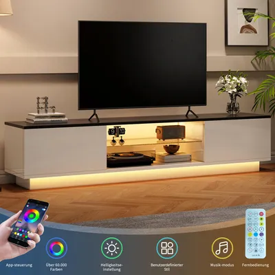 Immagine prodotto di Mobile TV ProximaX da 150 cm sospeso con LED RGB, mobile TV bianco con ripiano in vetro, mobile TV moderno per il soggiorno