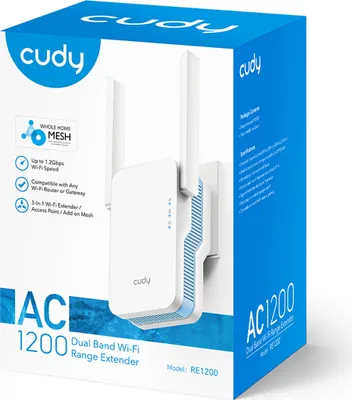 Obrázek produktu pro Cudy RE1200, Síťový opakovač, 150 m, 867 Mbit/s, 10,100 Mbit/s, 5 dBi, Externí
