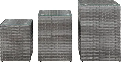 Obrázek produktu pro vidaXL Boční stolky 3 ks se skleněnou deskou Grey Poly Rattan