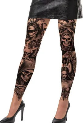 Produktbild von Eindrucksvolle Grim Reaper Tattoo Effekt Strumpfhose als Kostümzubehör