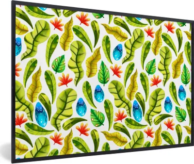 Produktbild von MuchoWow® Gerahmtes Poster Dschungel - Design - Tropische Blätter 60x40 cm - Poster mit Schwarzem Bilderrahmen Wandposter Rahmen Foto Bilder - Printing - Wanddeko Schlafzimmer