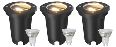 Produktbild von Ledvion 3er Set LED Bodenstrahler Außen IP67 3W 230V 345Lm 2700K GU10 weiss