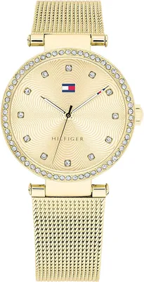 Produktbild von Tommy Hilfiger Analog Quarzuhr für Damen mit Gelbgoldfarbenes Edelstahl-Mesh-Gliederarmband - 1782507