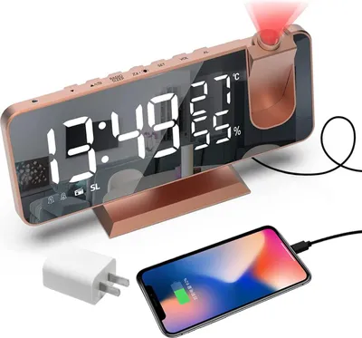 Produktbild von Deckenprojektions-Radiowecker, 180°-Projektor-Radiowecker, mit Adapter, Digitaluhr mit 7-Zoll-LED-Spiegelbildschirm, USB-Ladefunktion, Schlummerfunktion, Doppelalarm, Digitaluhr, 12/24 Stunden