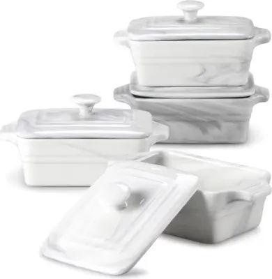 Immagine prodotto di Set di casseruole Imperial - Aspetto marmo - 390 ml - Rettangolare - 4 pezzi - Stoviglie in ceramica resistenti al forno