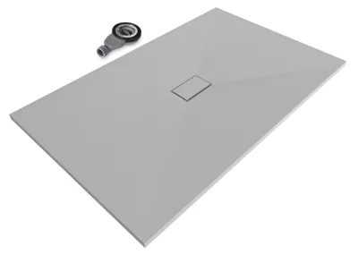 Produktbild von i-flair SMC Duschwanne 160x100 cm – 26 mm flach inkl. Ablaufgarnitur mit Deckel, Grau