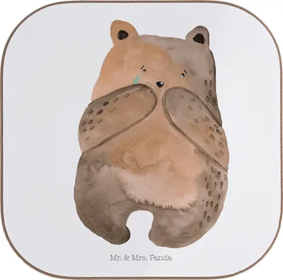 Produktbild von Mr. & Mrs. Panda Holzuntersetzer Bär Verlust - Weiß - Geschenk, Tischschoner, Trauer Trauergeschenk Traurig Trösten Trost Liebeskummer, gläseruntersetzer, Teddy