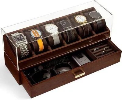 Immagine prodotto di Custodia per orologi, scatola per orologi, nera, in pelle