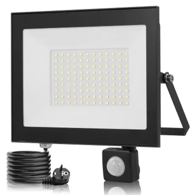 Produktbild von LED-Flutlichtstrahler - 100 W Außenbeleuchtung - IP66 Wasserdicht - 3000 K Warmweißes Licht - EU-Stecker - Ein-/Ausschalter - 1 Stück