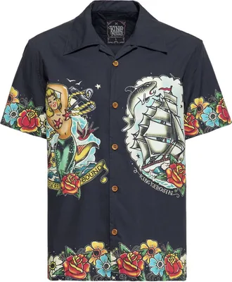 Produktbild von King Kerosin Kurzarmhemd Herren Tropical Hawaiian Style Deluxe schwarz 3XL