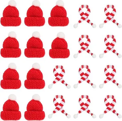 Zdjęcie produktu dla Zestawy świąteczne zawierające 20 małych piór do kapeluszy, mini świeczki w kształcie cukierków i zestawy szalików, mini świeczki w kształcie cukierków z tkaniny, figurki Mikołaja, małe cukierki świąteczne na okres świąteczny, akcesoria mikołajkowe, zimowe uroczystości