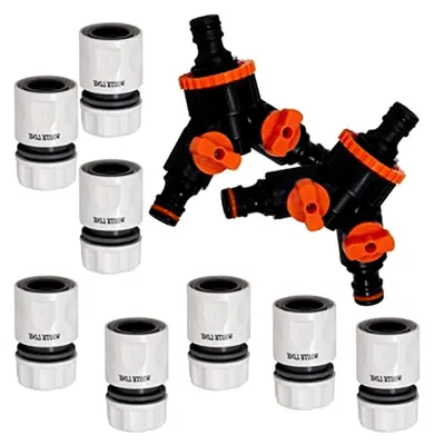 Produktbild von 8 Stück Schlauchkupplungen weiß, 2 Stück Y-Verteiler mit Hahn