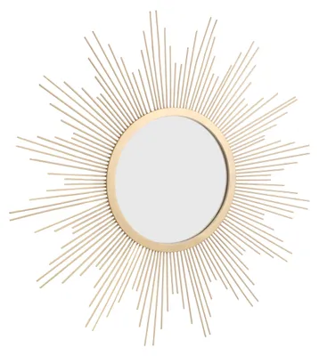 Image de Miroir mural rond 23 pouces, en métal, finition or antique, idéal pour un salon