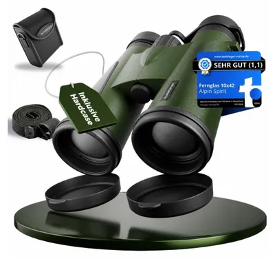 Produktbild von AlpinSpirit© Fernglas 10x42 inkl. Tasche & Zubehör () – mit Nitrogenfüllung - kompaktes & leichtes Fernglas - Feldstecher,wasserabweisend,FMC+BAK4, Binocular für Kinder & Erwachsene – Grün