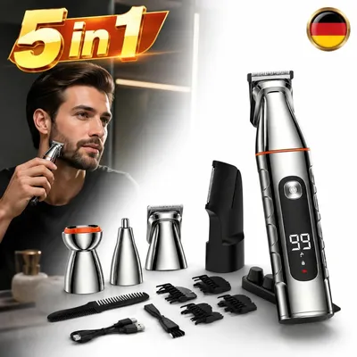 Produktbild von Barttrimmer 5-in-1 AKKU wasserdicht IPX6 USB-C LED Display Profi Haarschneider