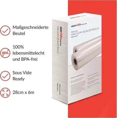 Image de Rouleaux sous vide pour aliments - 28 cm de large x 6 m de long - incolores