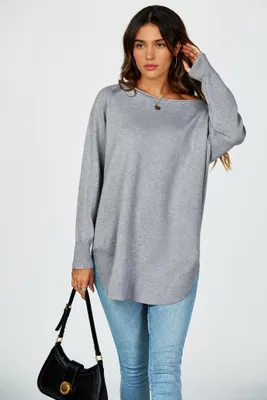 Produktbild von FS Collection Damen Oversize Longpullover – Kuscheliger Strickpullover für Herbst/Winter, Weich & Warm, Einheitsgröße 36–44, Strickwaren, Hellgrau