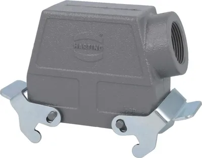 Produktbild von HARTING Han 16B Tüllengehäuse hoch, 1xPG21 seitlicher Kabelabgang, mit 2 Querbügeln Verschraubung PG21 Klemmbereich