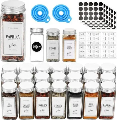 Produktbild von Famanu Gewürzgläser mit Deckeln - 25 Stück - 120 ml quadratische Gläser mit 150 Etiketten