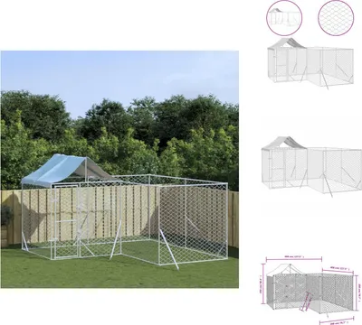 Image de vidaXL Chenil extérieur avec toit argenté 4x4x2,5m Acier galvanisé - Chenils & parcs pour chiens