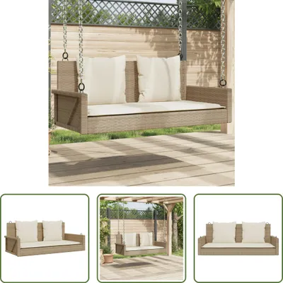 Produktbild von The Living Store Hängebank mit Kissen Beige 119x56x48 cm Poly Rattan