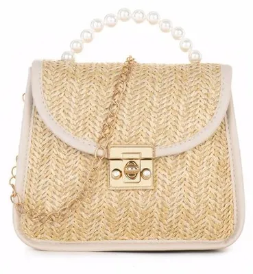 Produktbild von Strandtasche aus Stro für Damen, weiß, Clutch-Design, Reisegeeignet
