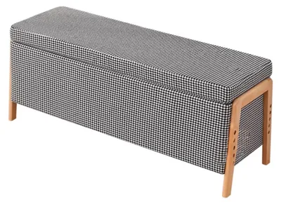 Zdjęcie produktu dla Ławka z miejscem do przechowywania, obita tkaniną imitującą len, drewniane nogi, kolor czarny, wymiary: 120x40x46 cm