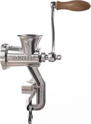 Produktbild von Porkert Fleischwolf manuell Größe 5 aus hochwertigem Gusseisen, für den Haushalt, mit Messer und Lochscheibe Ø 4,5 mm