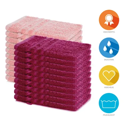 Produktbild von Lavea® 20er Set Waschhandschuh 15x21 cm – Waschhandschuhe 100% Baumwolle, waschbar – Frottierserie Elena –  Bordeaux & Pastellrosa