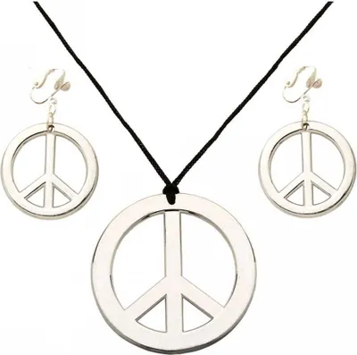 Produktbild von Hippie Halskette & Ohrringe mit Peace-Zeichen für Flower Power Parties & Fasching