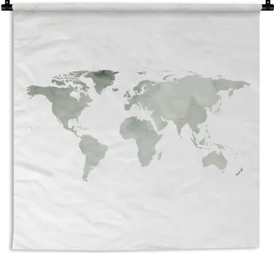 Produktbild von MuchoWow® Wandteppich Wandbehang Weltkarte - Grau - Einfach 150x150 cm Tapisserie Dekoration Wandtuch - Wohnaccessoires - Modernes