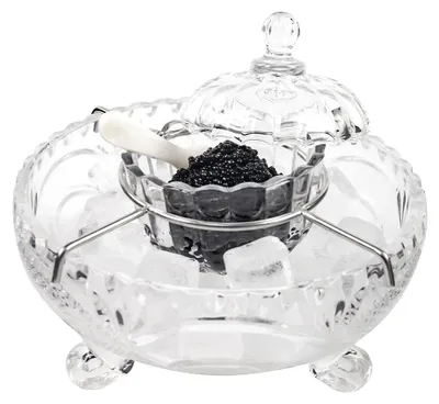 Kaviar-Servierset, Glaskühlschale, 2 Perlmuttlöffel, 6-teilig