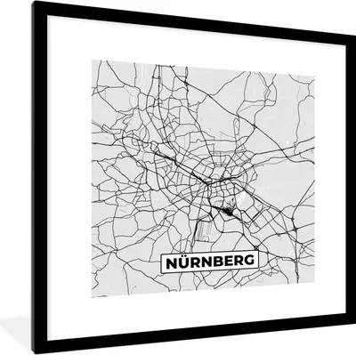 Produktbild von MuchoWow® Gerahmtes Poster Nürnberg - Karte - Stadtplan - Deutschland 40x40 cm - Poster mit Schwarzem Bilderrahmen Wandposter Rahmen Foto Bilder - Poster - Plakat im Rahmen