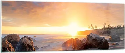 Produktbild von Bilder auf glas - Meer Strand Felsen - 140x50cm - Glasbilder - Wandbilder - Kunstdruck - zum Aufhängen bereit - Wanddekoration aus Glas - Glas Bilder - Wandbild auf Glas - Einteilig - GAB140x50-3649